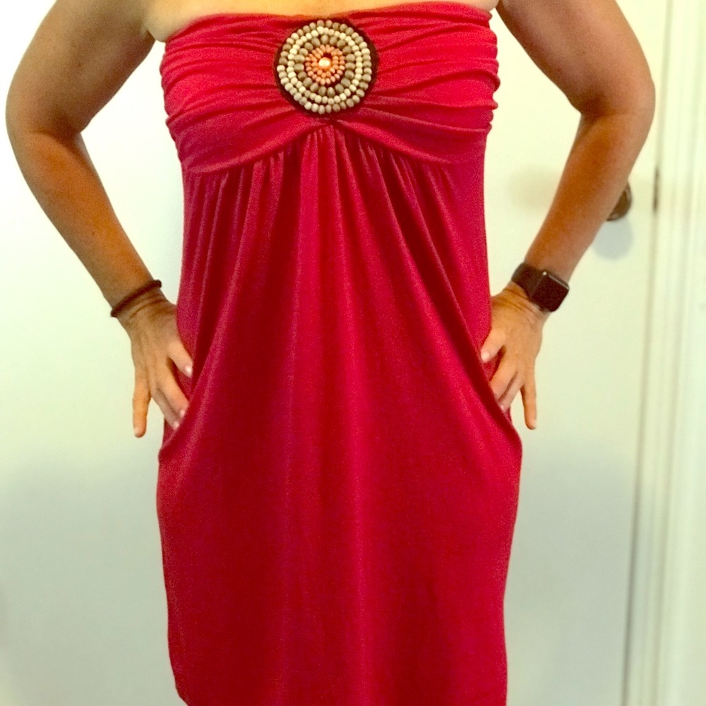 Maurices Strapless Red Beaded Emblem Dress